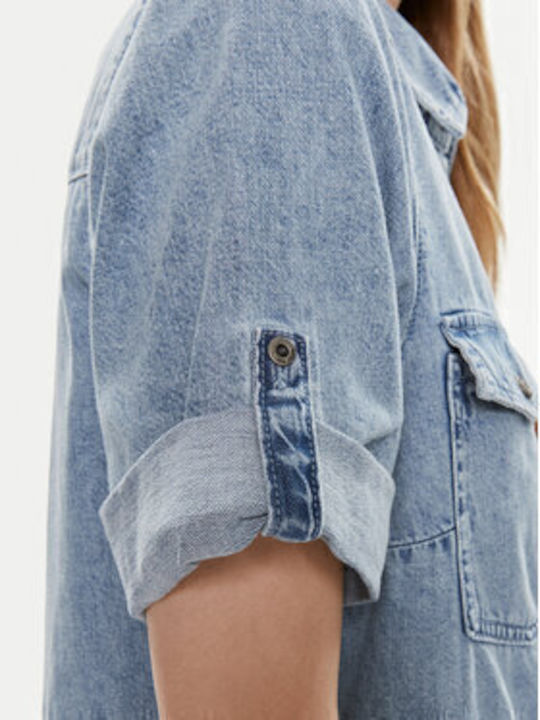 Summer Mini Shirt Dress Denim Blue