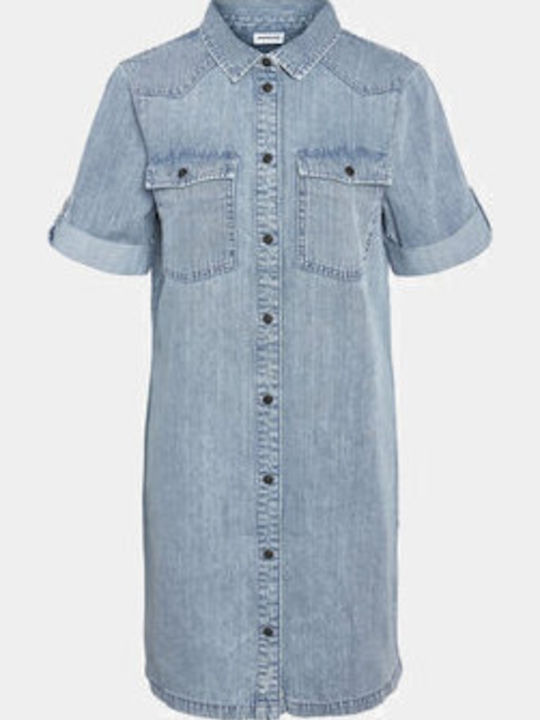Summer Mini Shirt Dress Denim Blue