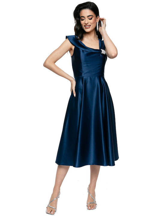 RichgirlBoudoir Midi Kleid für Hochzeit / Taufe Satin Blau