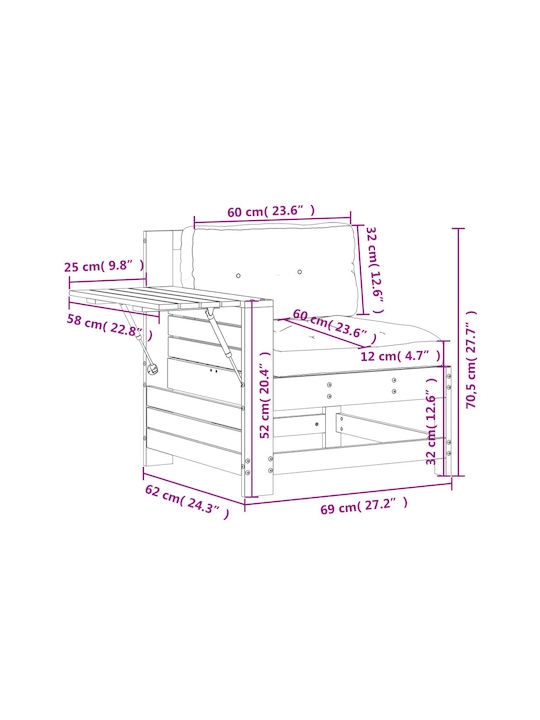 Fotoliu de exterior Lemn Alb cu pernă 69x62x70.5cm