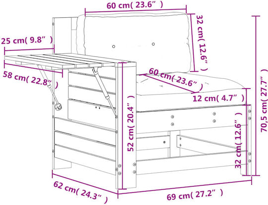 Outdoor-Sessel Hölzernes White mit Kissen 69x62x70.5εκ.