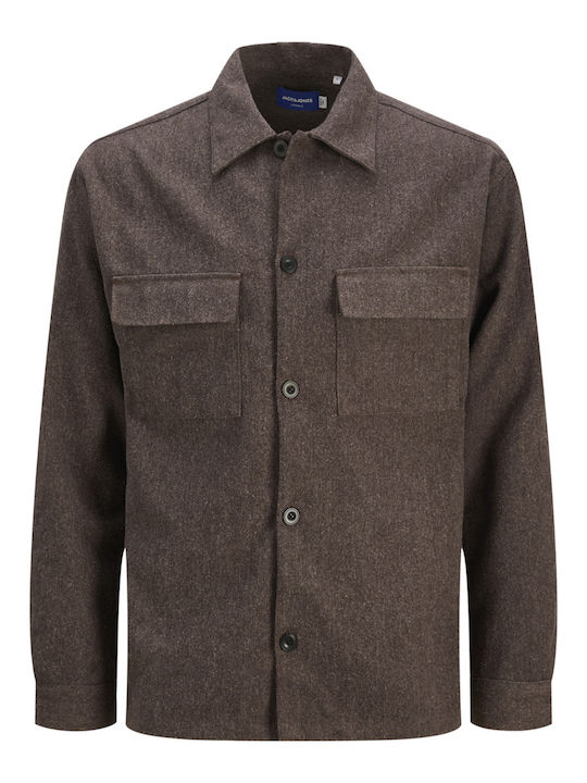 Jack & Jones Cămașă Bărbătească Supraîmbrăcăminte Cu mânecă lungă Bumbac Chocolate Brown 12239329