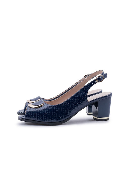 B-Soft Anatomic Leather Blue Medium Heels with Strap