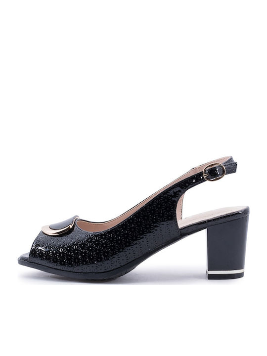 Anatomic Leather Black Medium Heels with Strap