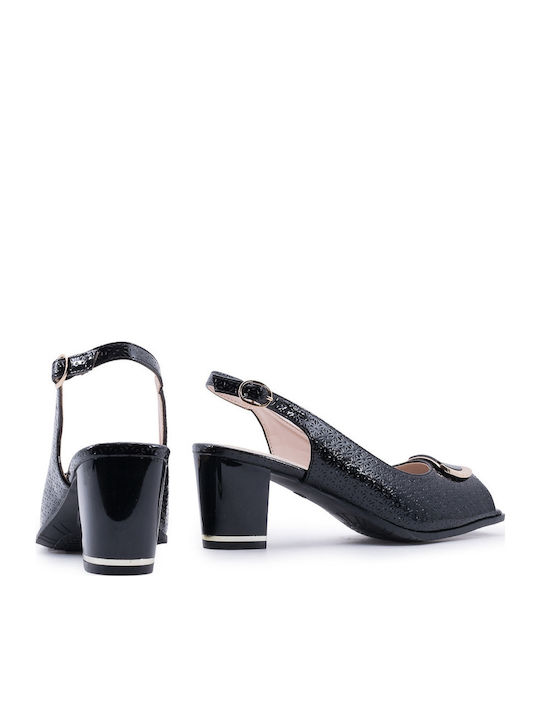 Anatomic Leather Black Medium Heels with Strap