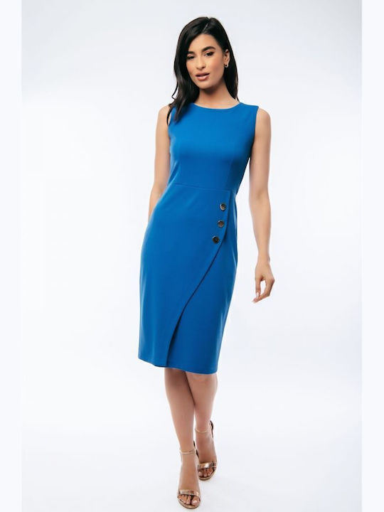 Summer Midi Shirt Dress Sleeveless Light Blue