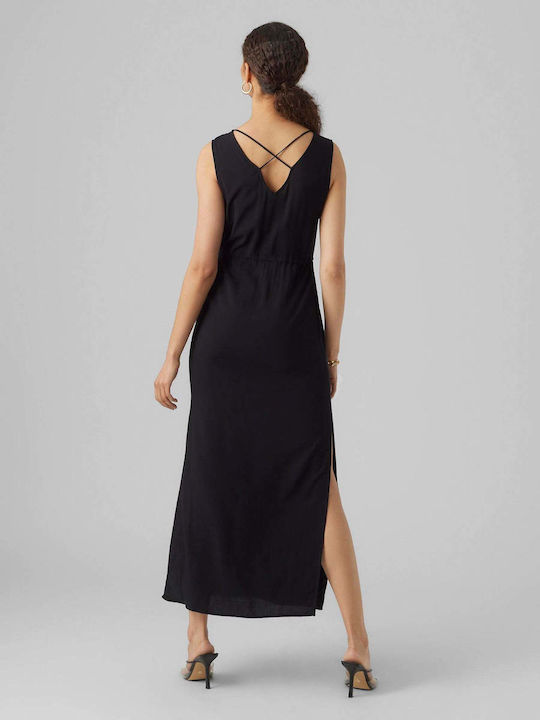 Vero Moda Maxi Φόρεμα με Σκίσιμο Μαύρο