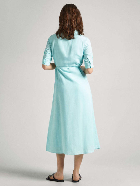 Dress Καλοκαιρινό Midi Σεμιζιέ Φόρεμα Τιρκουάζ