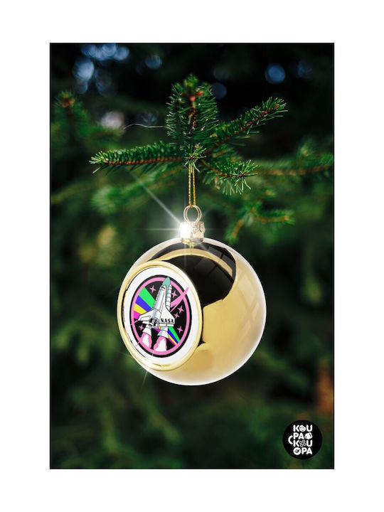 Nasa Pink Christmas Hanging Ball Ornament Gold With Gold Dust With Beads Gold