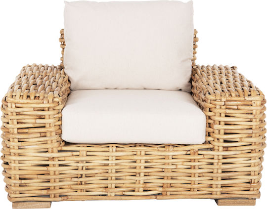 Outdoor-Sessel Hölzernes Natural-white mit Kissen 110x88x70εκ.