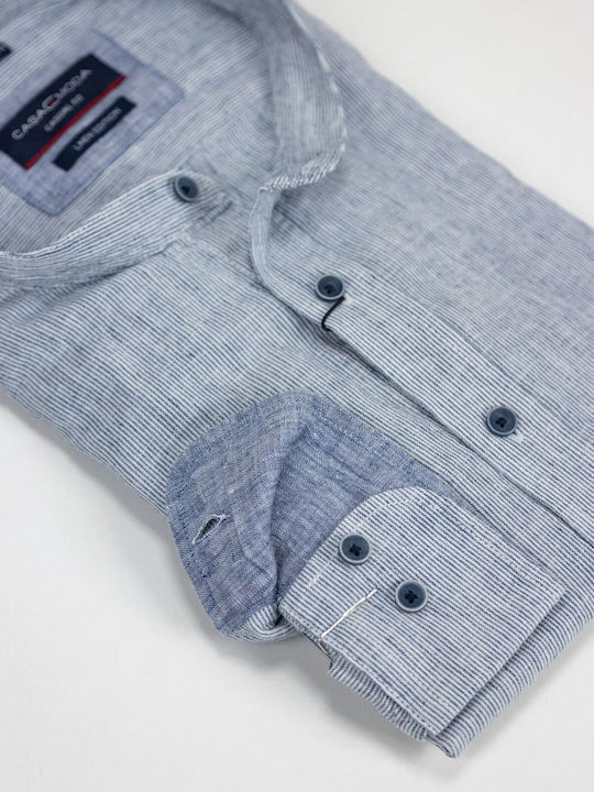 Langärmlig Leinen Hemd Gestreift Dark Blue