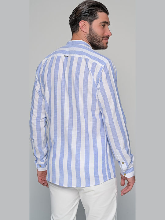 Ocean Stripe Long Sleeve Linen Striped Sky Blue Shirt