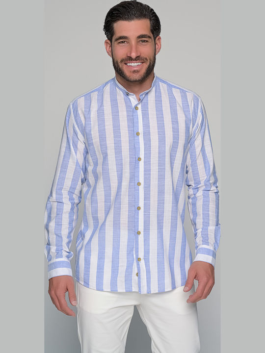 Ocean Stripe Long Sleeve Linen Striped Sky Blue Shirt