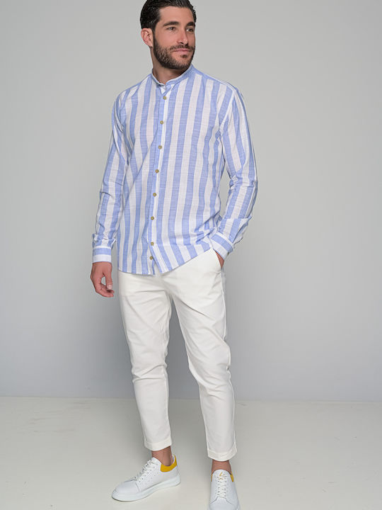 Ocean Stripe Long Sleeve Linen Striped Sky Blue Shirt