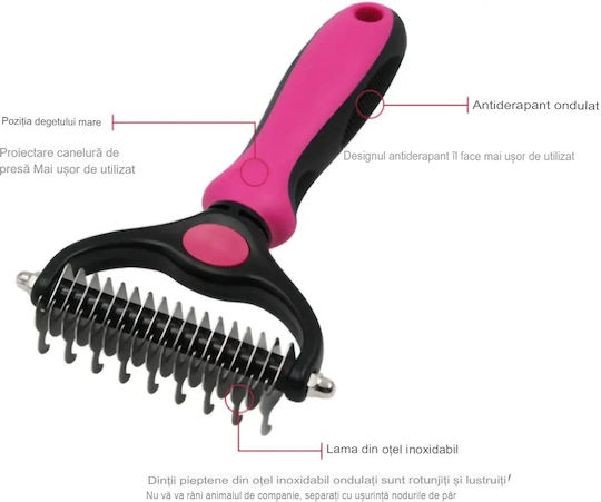 Onepet Pet Care Set Size Pieptene Mare pentru câini cu părul lung pentru Îngrijirea Blănii Fuchsia