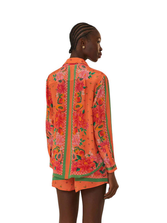 Farm Rio Women's Floral Long Sleeve Shirt Orange