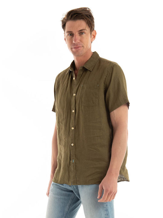 Scotch & Soda Ανδρικό Πουκάμισο Λινό Olive