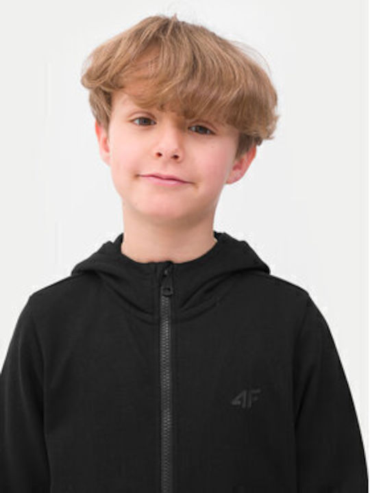 Kids Cardigan Cotton with Hood Black