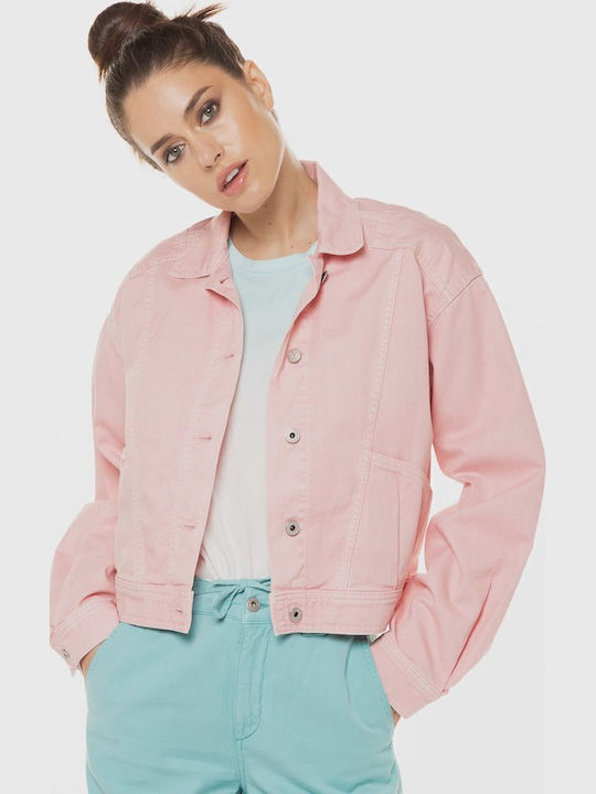 Turner Women's Short Jean Jacket for Spring or Autumn Pink