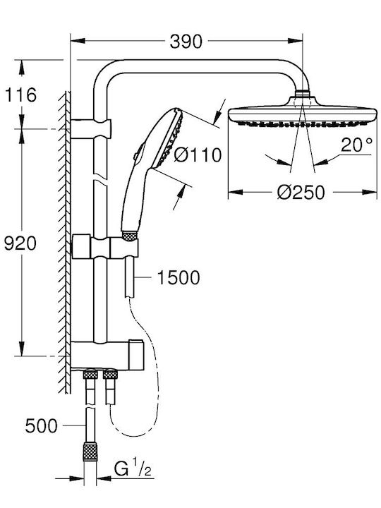 Grohe Tempesta 250 Shower Column without Mixer 103cm Silver