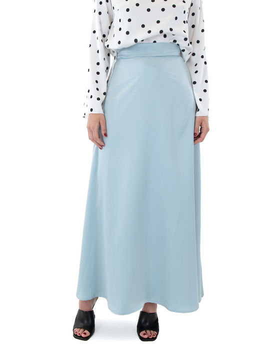 MY T Satin Hohe Taille Maxi Rock in Light Blue Farbe