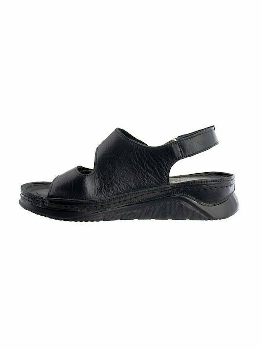 Black leather velcro leather sandals Height 3,5cm