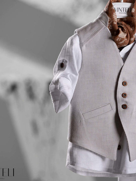 Vinteli Vinteli Baptism Suit with Vest for Boys Beige 6 Pieces