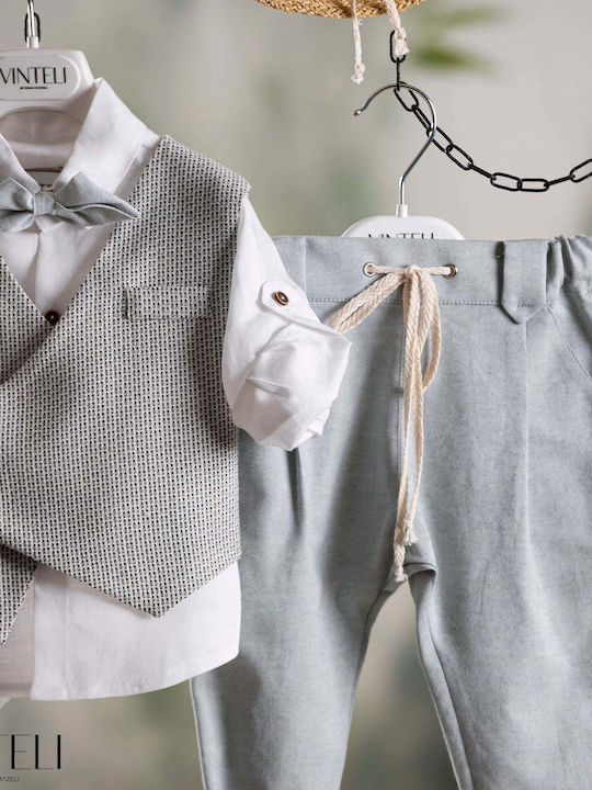 Vinteli Baptism Suit with Vest for Boy Gray 5 Pieces