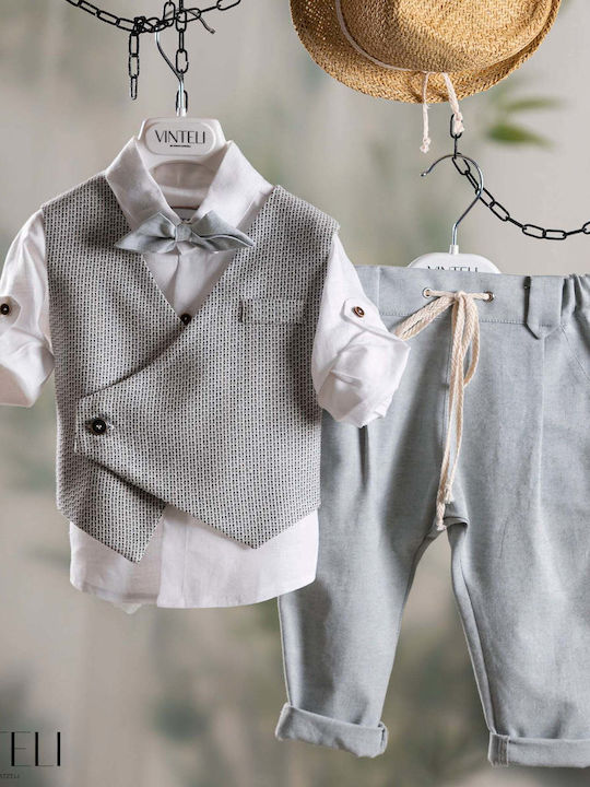 Vinteli Baptism Suit with Vest for Boy Gray 5 Pieces