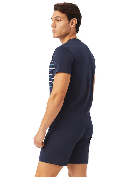 Minerva Men's Summer Cotton Pajamas Set BLUE