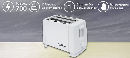 Zilan Prăjitor de pâine 2 sloturi 700W Alb