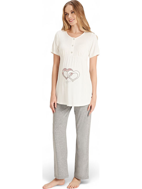Feyza Pajamas with Maternity Robe & Nursing in Gray color FZA5080