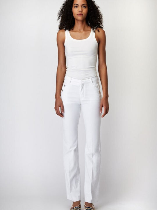 Sarah Lawrence Γυναικείο Βαμβακερό Παντελόνι σε Bootcut Εφαρμογή Λευκό