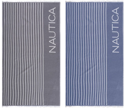 Nef-Nef Nau Stripe Beach Towel Pareo Denim with Fringes 170x90cm.