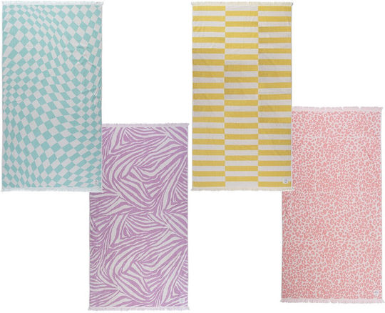 Nef-Nef Homeware Groovy Beach Towel Cotton Pink with Fringes 170x90cm.