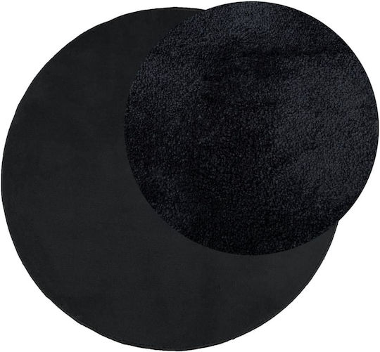 vidaXL Oviedo Teppich Rund Synthetisch,Polyester/Cotton/Leather Black