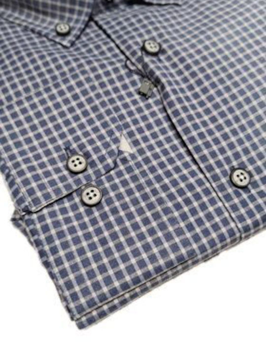 Poli Gianni Men's Shirt Long Sleeve Cotton Checked navy