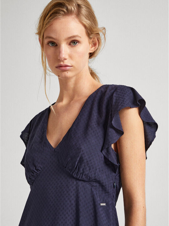 Pepe Jeans Dress with Ruffle Blue