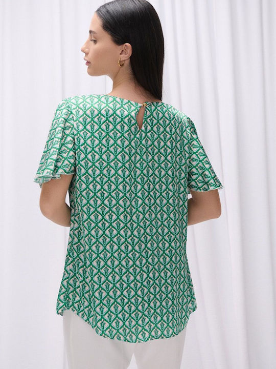 Μπλούζα Εμπριμέ Fibes Fashion Βολάν Πράσινο