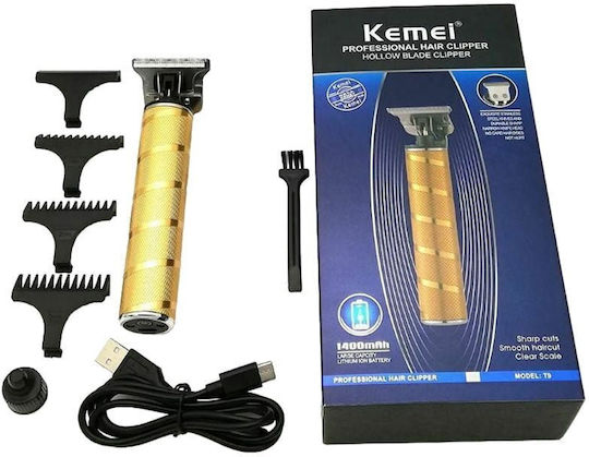 Kemei Επαγγελματική Επαναφορτιζόμενη Κουρευτική Μηχανή Χρυσή KM-T9