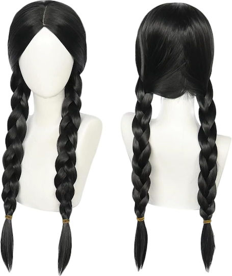 Перука от синтетична коса Zola Wednesday Addams Pattern Две плетени опашки 56 см Черно