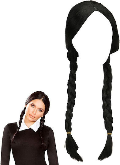 Перука от синтетична коса Zola Wednesday Addams Pattern Две плетени опашки 56 см Черно