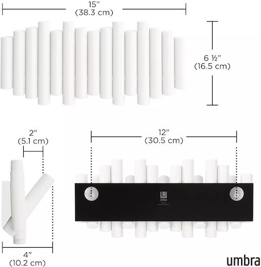 Umbra Κρεμάστρα Τοίχου Picket Ξύλινη 5 Θέσεων Λευκή 38x4.4x16.5cm