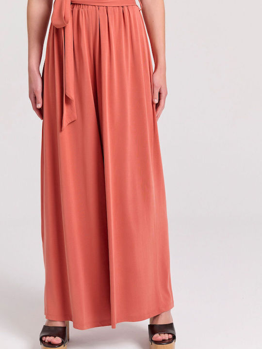 Women's Fabric Trousers with Elastic in Loose Fit Orange