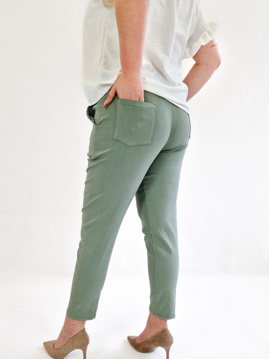 Cotton Boyfriend Trousers Belt Olive Uni