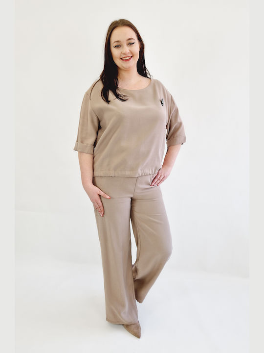 Comfortable Pants Blouse Set Everyday Use Beige 42