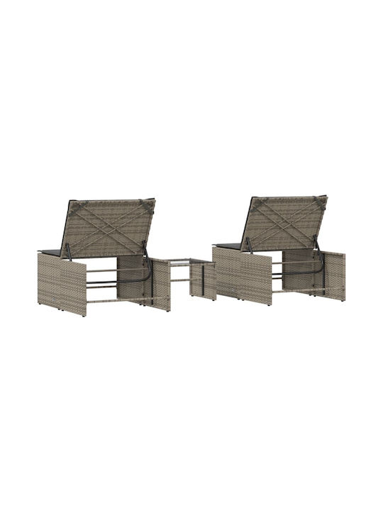 Deckchair Rattan with Cushion Gray 2pcs 70x98cm.