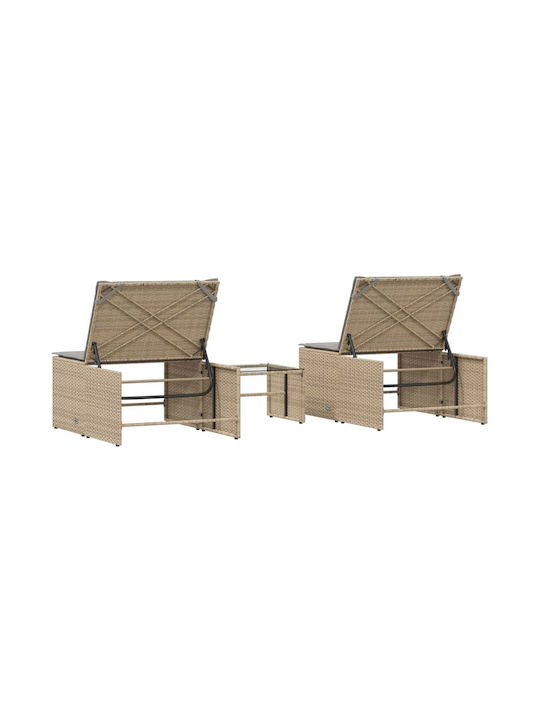 Deckchair Rattan with Cushion Beige 2pcs 70x98cm.