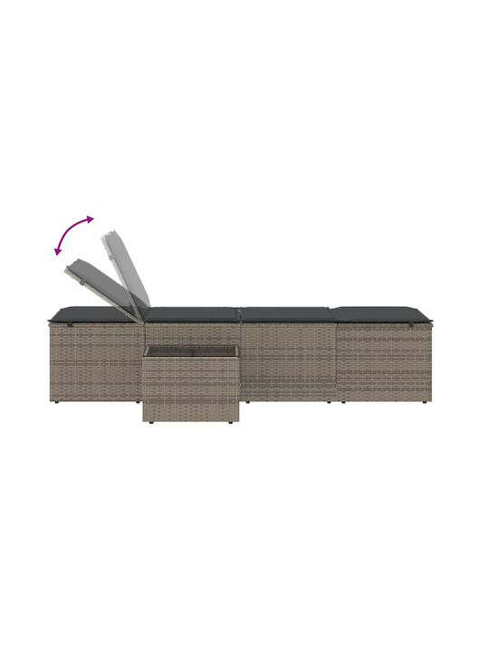 Deckchair Rattan with Cushion Gray 2pcs 70x98cm.