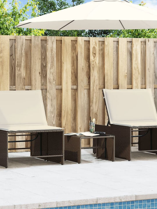 Deckchair Rattan with Cushion Brown 2pcs 70x98cm.